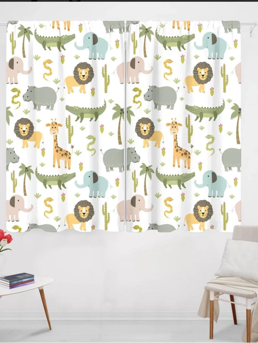 Safari Friends Kids Curtain Panel - Green & Yellow